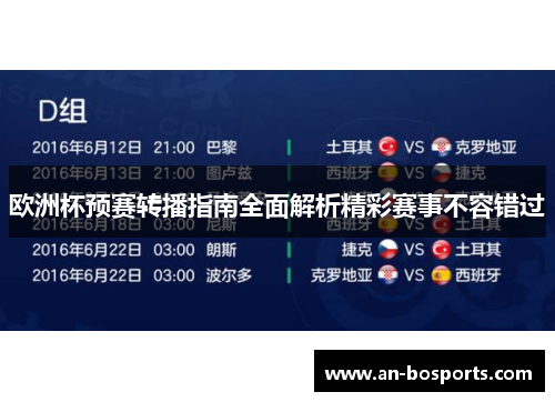 欧洲杯预赛转播指南全面解析精彩赛事不容错过